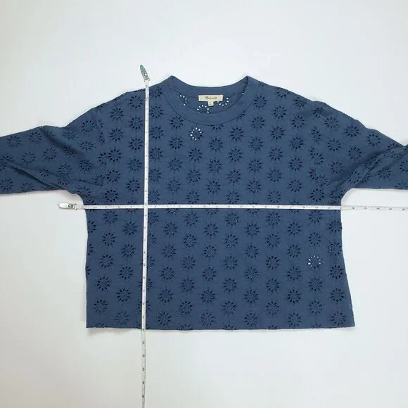 Madewell Embroidered Wide-Sleeve Boxy Tee Sunfaded Blue Relaxed Fit Casual Top S - Picture 9 of 16